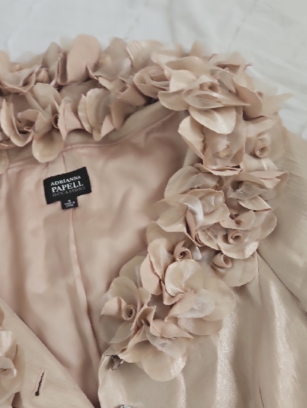 Adrianna Papell Champagne Floral-Trim Evening Blazer - Picture 6 of 7
